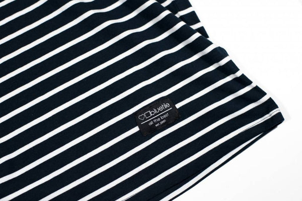 A soft and high-quality BLUETILE SURPLUS STRIPED TEE NAVY / WHITE t-shirt by Bluetile Skateboards.