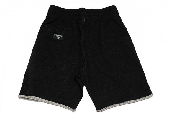 A pair of BLUETILE SURPLUS SWEAT SHORT BLACK shorts on a white background.