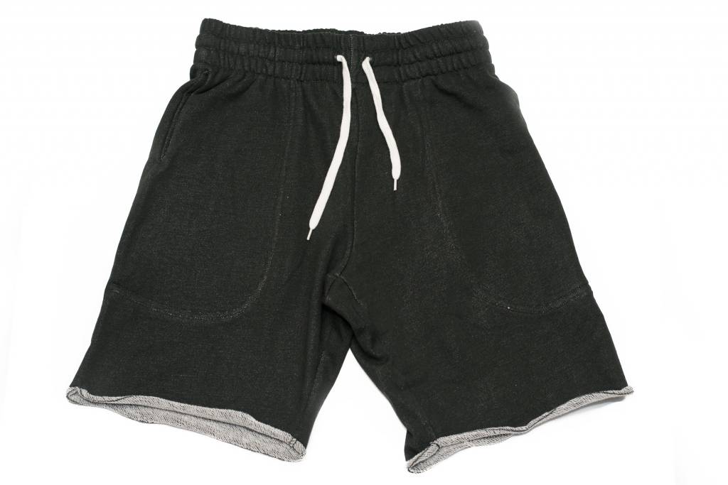 A pair of BLUETILE SURPLUS SWEAT SHORT GREEN with white drawstrings from Bluetile Skateboards.