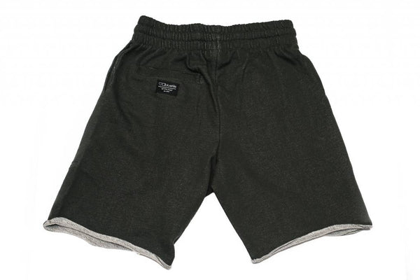 A boy's BLUETILE SURPLUS SWEAT SHORT GREEN in black and grey by Bluetile Skateboards.