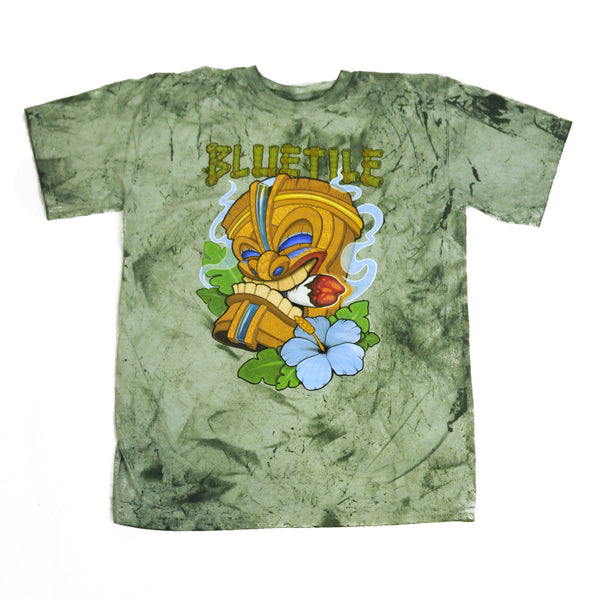 A BLUETILE TIKI T-SHIRT MAUI GREEN from Bluetile Skateboards with an image of a TIKI.