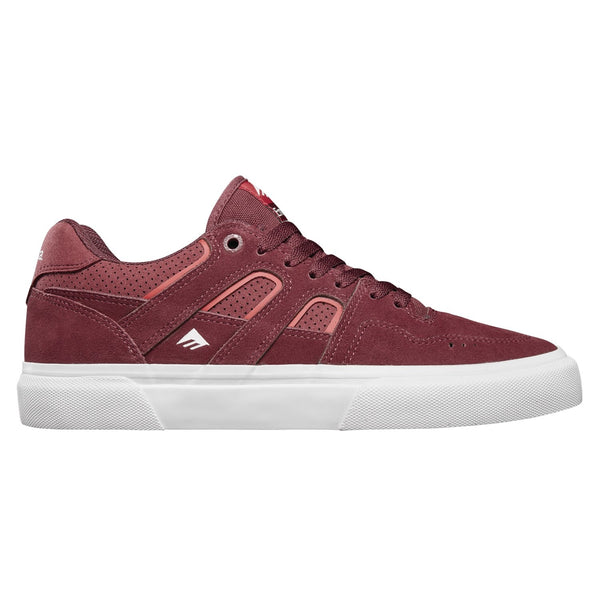 EMERICA TILT G6 VULC SKATESHOPDAY BRICK skate shoes in burgundy and white.