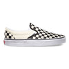 A pair of VANS Classic Slip-On Black / White Checkerboard sneakers.