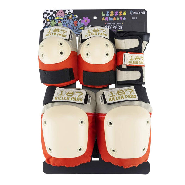 A 187 pair of Lizzie Orange and creme knee pads.