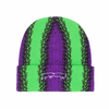 A Fucking Awesome gradient drip cuff beanie in purple and green with a Batman symbol on it.