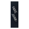 A black FAKE JUNK fingerboard with the words 'fake junkie' on it.