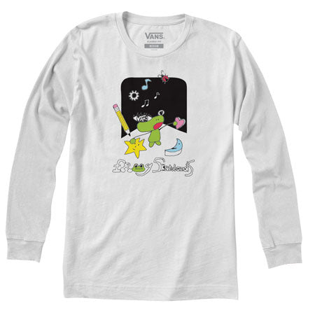 A VANS X FROG LONG SLEEVE WHITE t-shirt with a frog image.