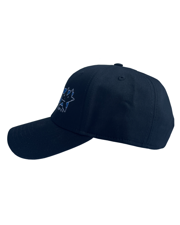 A FROG black hat featuring a blue cat design.