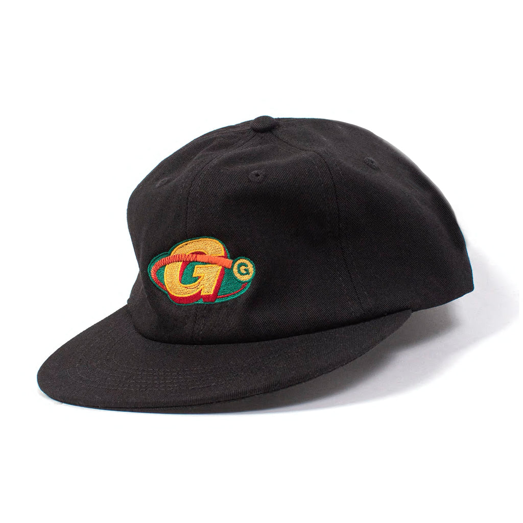 A black GAS GIANTS GAS ORBIT HAT featuring a colorful embroidered "G" and "T" logo on the front.