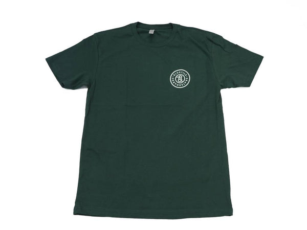 A BLUETILE SUPPLY CO FORREST / WHITE t-shirt with a Bluetile Skateboards logo on it.