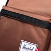 close up of a brown and black backpack