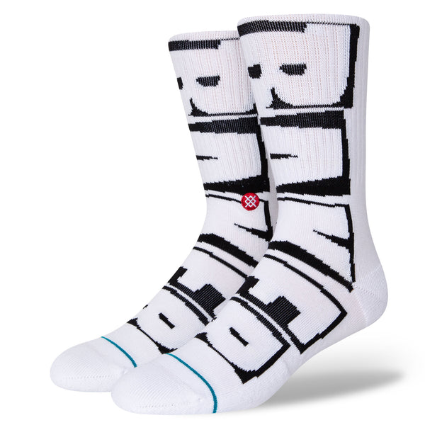 A pair of STANCE SOCKS X BAKER WHITE LARGE Infiknit™ Stance Socks with a graphic print on them.