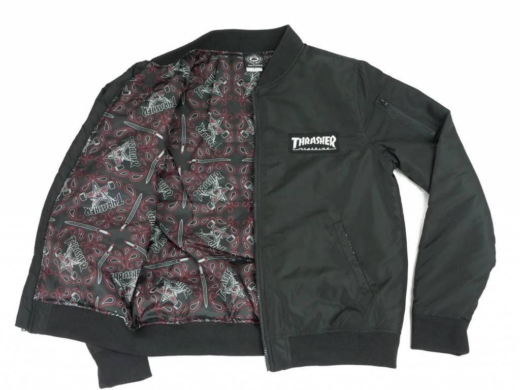 THRASHER BOMBER JACKET BLACK– Bluetile Skateboards