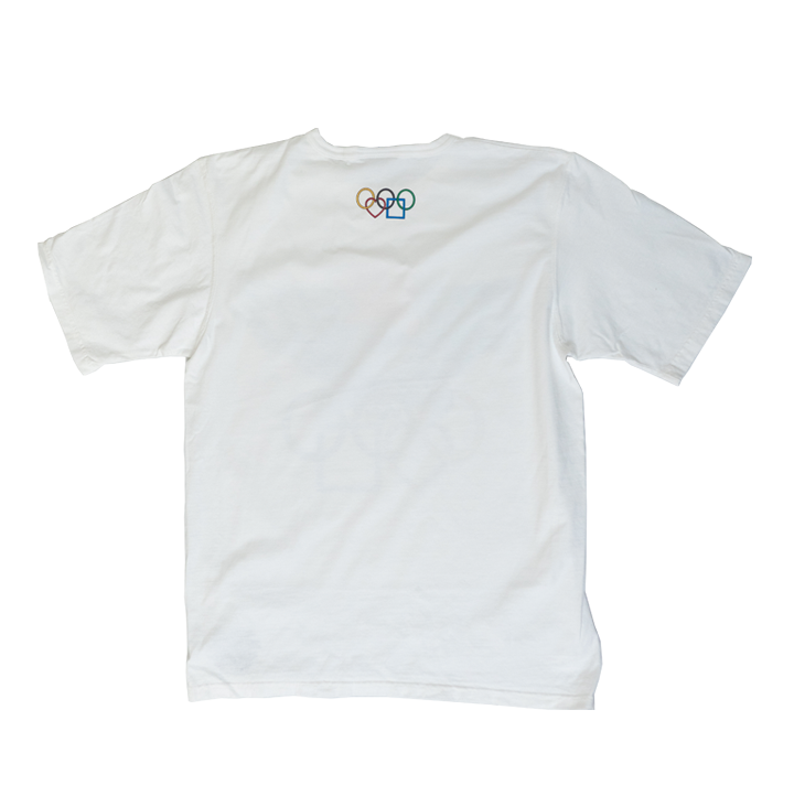 A BLUETILE SUMMER GAMES T-SHIRT WHITE with a Olympic logo on it. (Brand: Bluetile Skateboards)