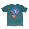 A Bluetile Skateboards summer t-shirt featuring a vibrant image of a drink and sunglasses.