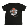 A BLUETILE COLLAGE HEART T-SHIRT BLACK with an image of a rose and a heart by Bluetile Skateboards.