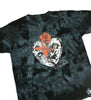 A Bluetile Skateboards BLUETILE COLLAGE HEART T-SHIRT TIE DYE with a rose on it.