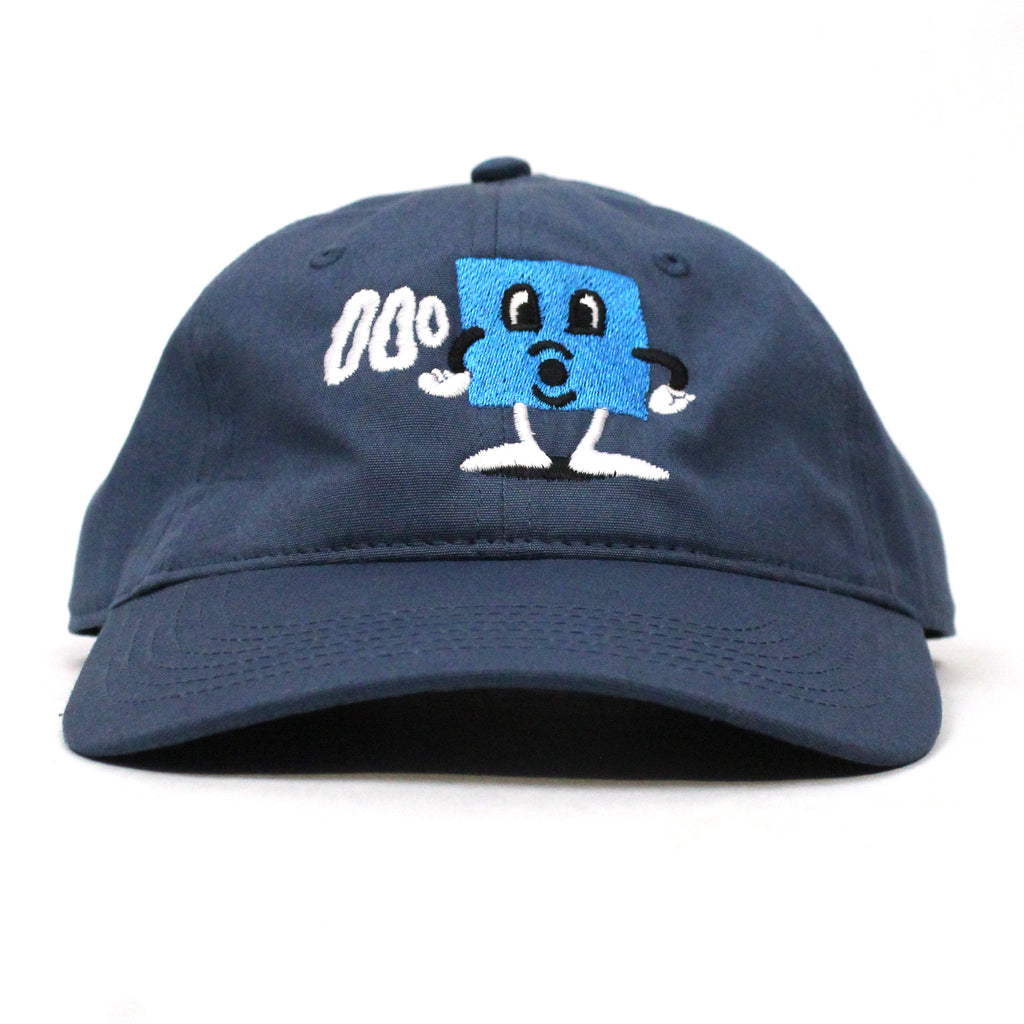 A BLUETILE PUFF SQUARE DAD HAT HARBOR BLUE with a cartoon character on it by Bluetile Skateboards.