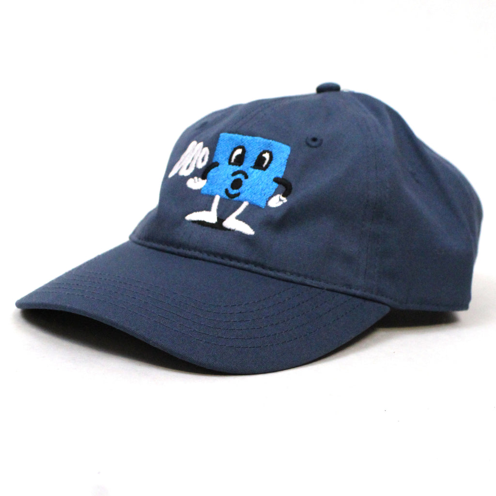 A BLUETILE PUFF SQUARE DAD HAT HARBOR BLUE with a cartoon character on it from Bluetile Skateboards.