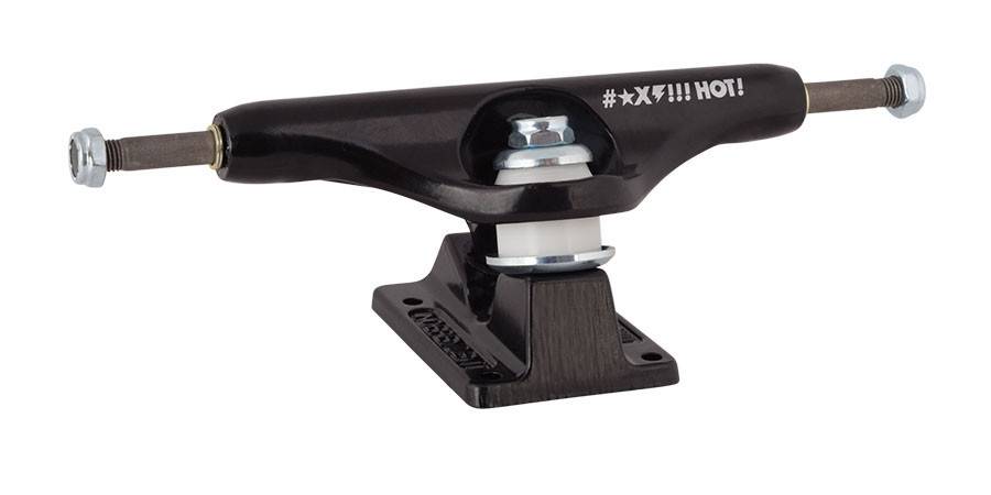 A black INDEPENDENT HOLLOW GRANT TAYLOR 144 skateboard truck on a white background.