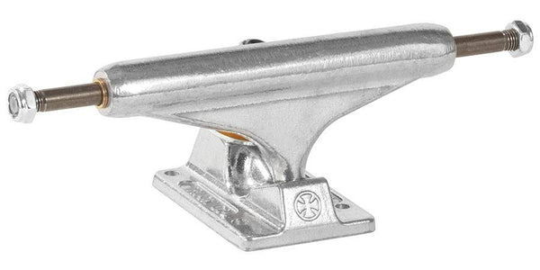 An INDEPENDENT REYNOLDS HOLLOW 144 STD skateboard truck with a hanger on a white background.