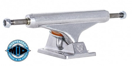 A silver INDEPENDENT MID 144 POLISHED TRUCKS (SET OF TWO) skateboard truck on a white background.