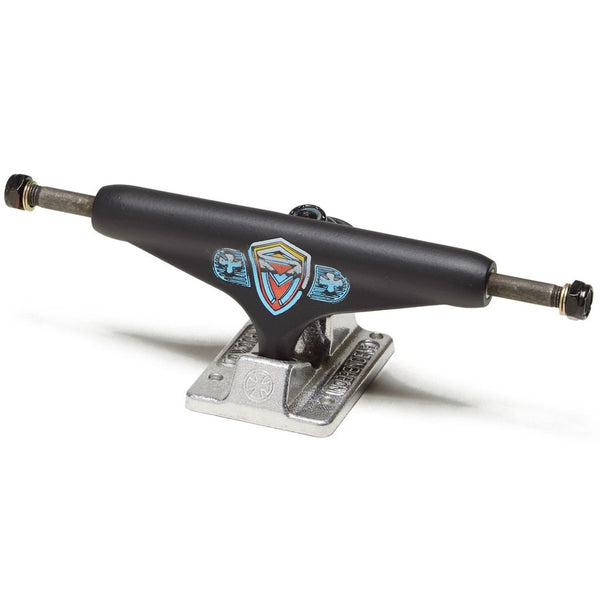 A INDEPENDENT 144 SK8MAFIA BLK/SILVER (SET OF TWO) skateboard truck with the INDEPENDENT logo on it.