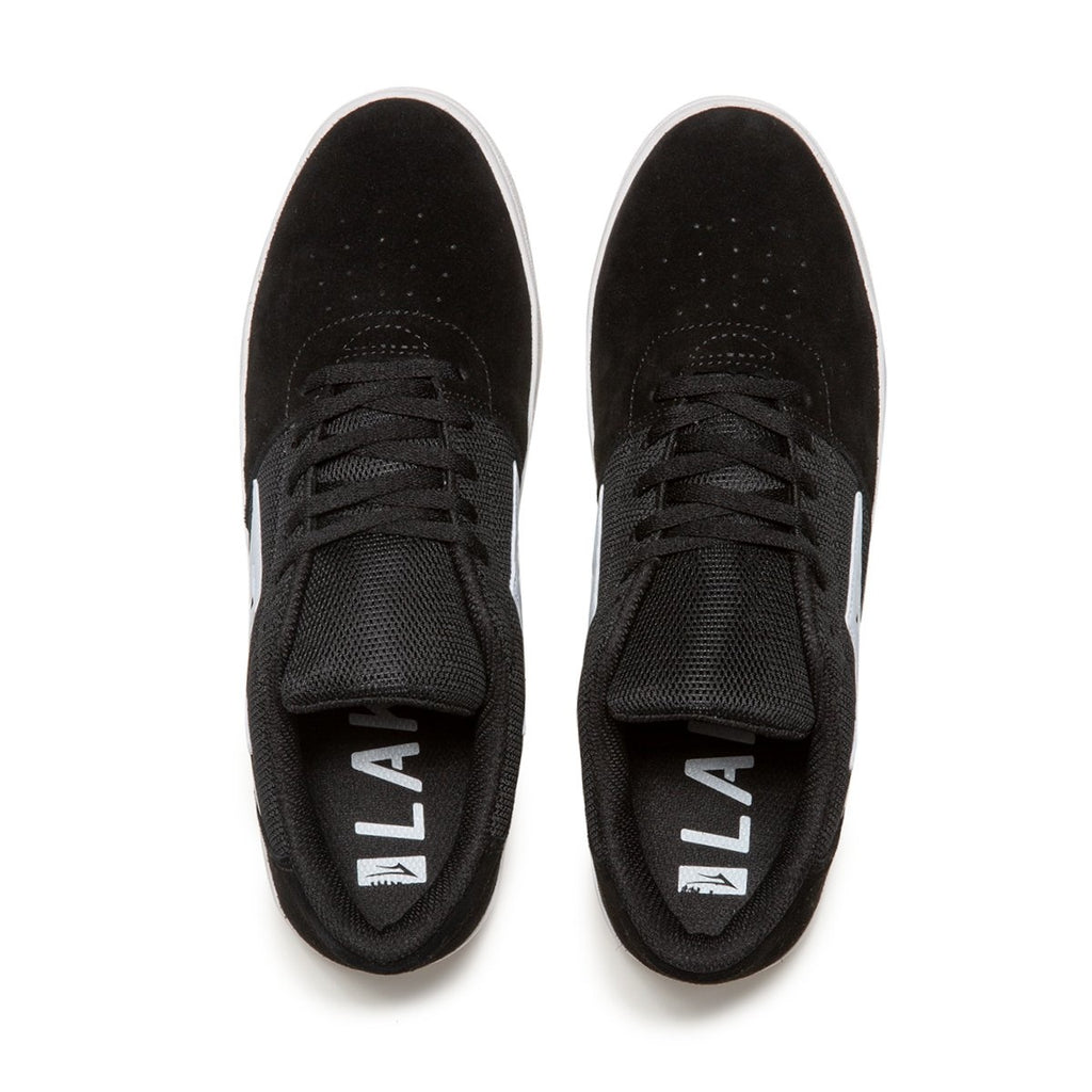 A pair of black LAKAI BRIGHTON BLACK SUEDE sneakers on a white background.