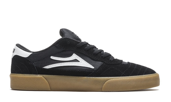A LAKAI CAMBRIDGE BLACK / GUM sneaker with a gum sole.