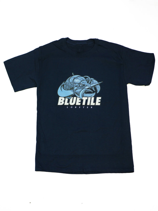 A BLUETILE BLUE LOBSTER T-SHIRT with the word butte on it. (Brand Name: Bluetile Skateboards)