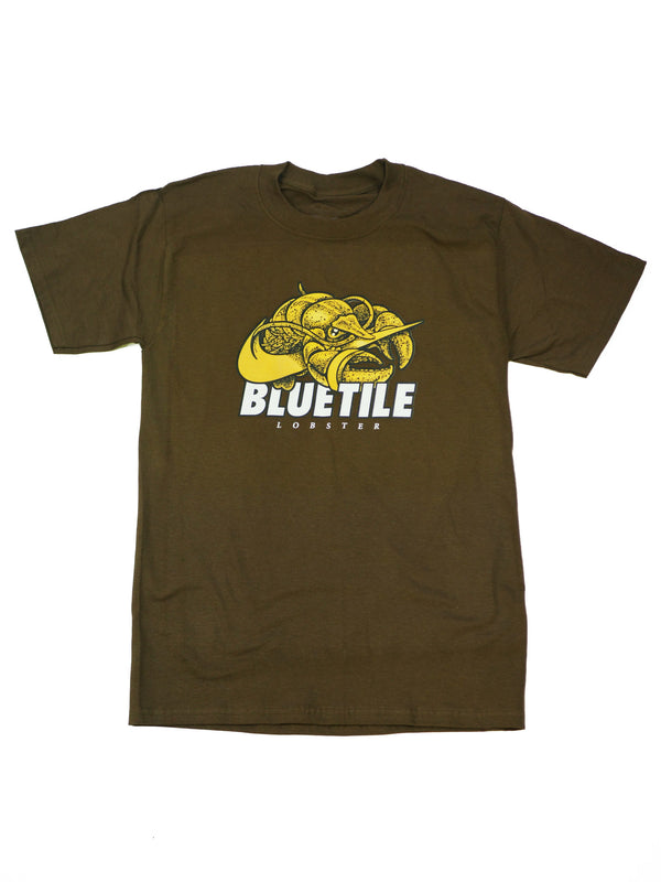 A Bluetile Skateboards yellow t-shirt with the word butte on it.