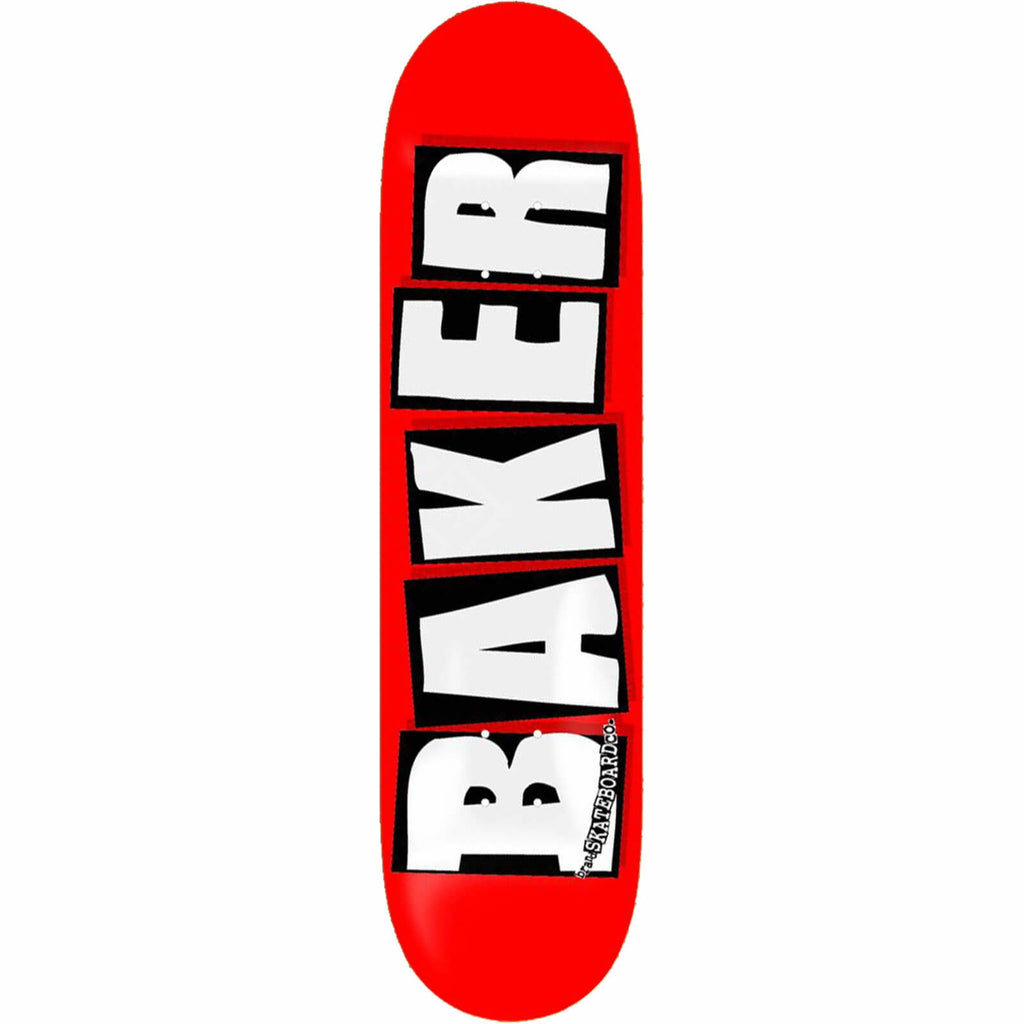A red skateboard with the BAKER O.G. LOGO on it.