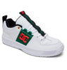 A DC LYNX OG LUXE PACK WHITE/GREEN Shoes in white and green, featuring red and green accents.