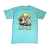 A BLUETILE MUNCHIES DELIVERY T-SHIRT MINT featuring an image of a food truck, perfect for the ultimate MUNCHIES fanatic.