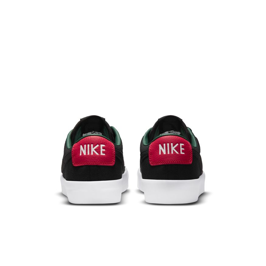 The black and green Nike Swoosh is featured on the Nike SB Blazer Low Pro GT PRM Black/ Varsity Red from nike.