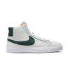 A white and green high top Nike SB Blazer Mid ISO Orange Label White / Pro Green sneaker.