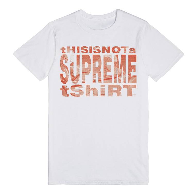 This is not a Bluetile Skateboards "NOT A SUPREME SHIRT" band merch.