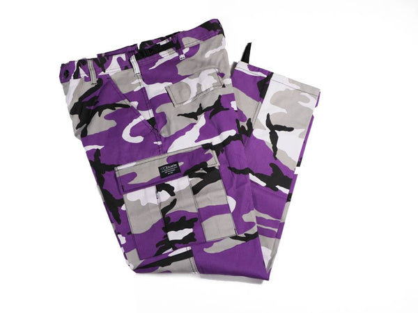 A Bluetile Skateboards BLUETILE SURPLUS CARGO PANT ULTRA VIOLET PURPLE on a white background.