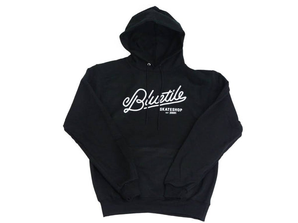A BLUETILE SCRIPT CHAMPION HOODIE BLACK with the word bristle on it.