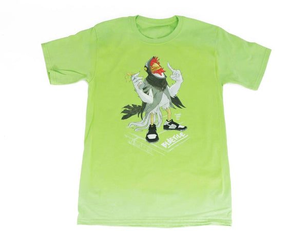 A BLUETILE STAPLE PANDA PIGEON T-SHIRT LIME GREEN, inspired by the Bluetile Skateboards design.