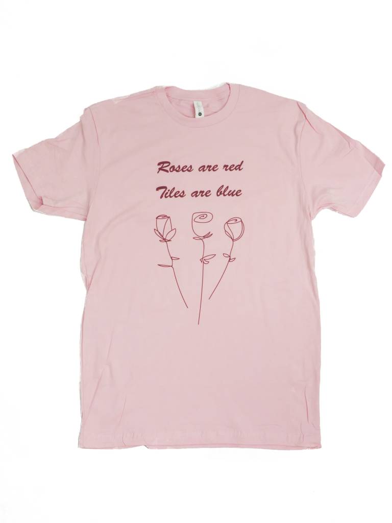 A BLUETILE VINTAGE ROSES T-SHIRT PINK from Bluetile Skateboards with the phrase "peace me peace we live.
