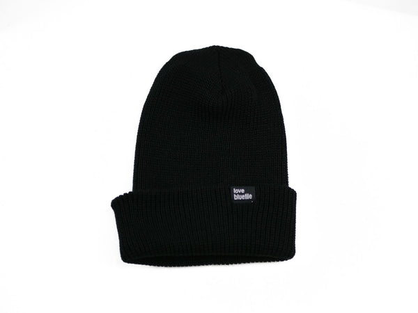A BLUETILE LOVE ALWAYS ARMY BEANIE BLACK on a white background.
