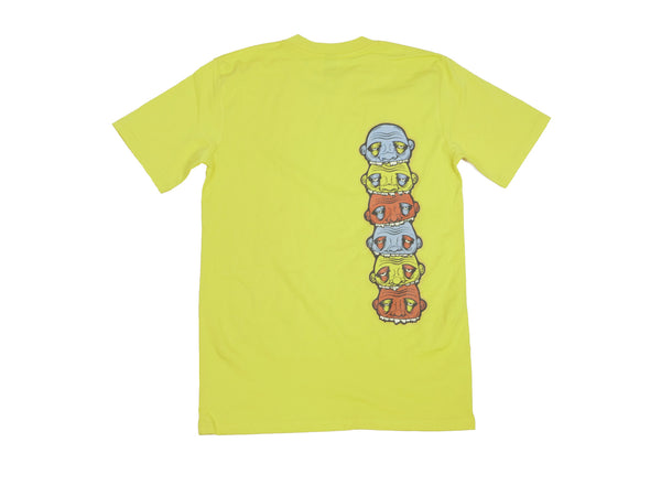 A Bluetile Skateboards BLUETILE YUPYUK TOTEM T-SHIRT GOLD with a skull and crossbones design.