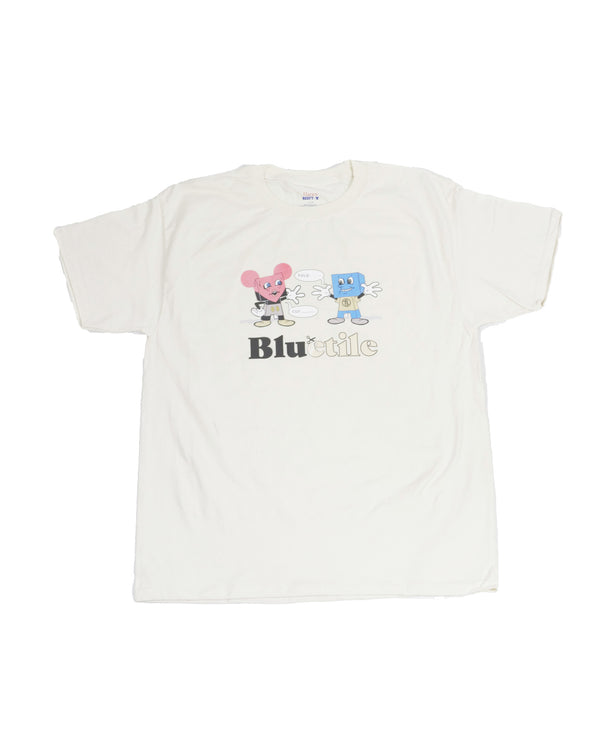 A BLUETILE PAPER TOYS T-SHIRT NATURAL, inspired by paper toys, printed on it.