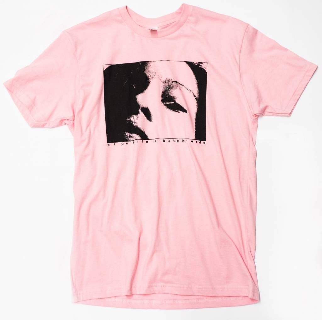A Bluetile Skateboards' "Bluetile X H. A. Thomas 'Shallow' Pink" t-shirt with an image of a woman's face.