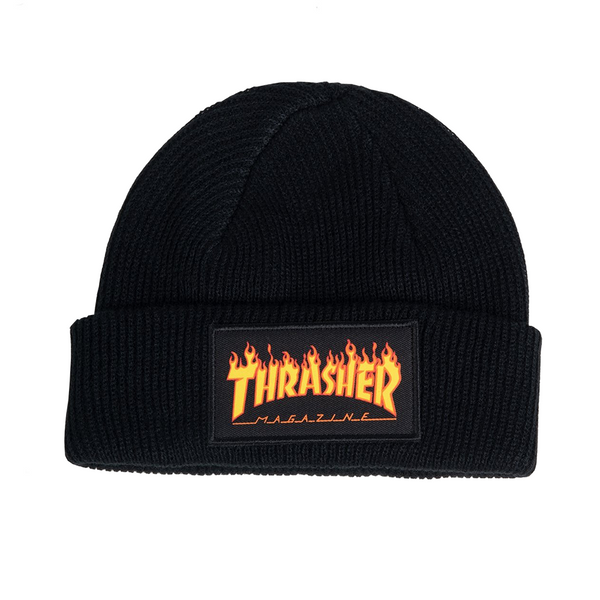 Black THRASHER FLAME LOGO beanie featuring the iconic THRASHER logo. Stay warm and stylish with this must-have THRASHER FLAME LOGO BEANIE BLACK from THRASHER.