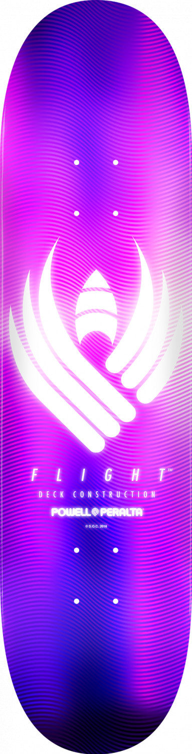 A POWELL PERALTA purple and white icon with the word flight on it, designed by Powell Peralta.