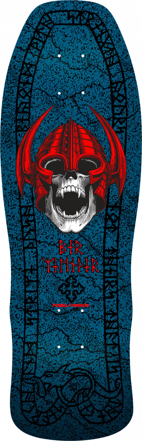A POWELL PERALTA WELINDER NORDIC SKULL 9.625 skateboard helmet with a skull and crossbones on it.