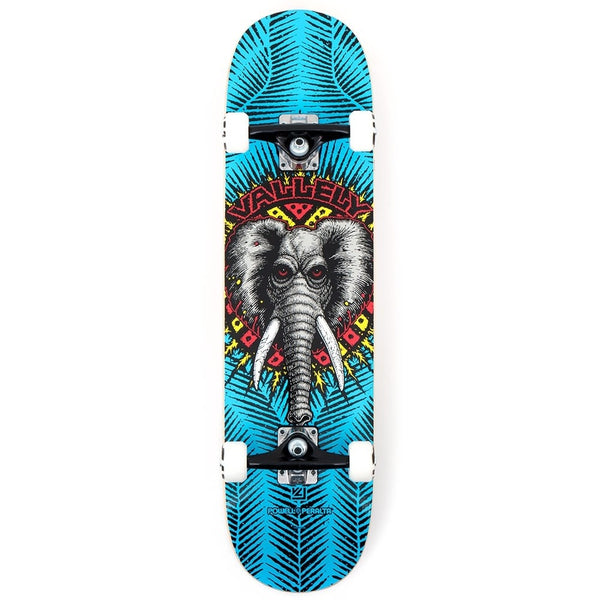The POWELL PERALTA POWELL VALLELY ELEPHANT COMPLETE 8.0 skateboard is a complete 8.0 skateboard with an elephant graphic on it.