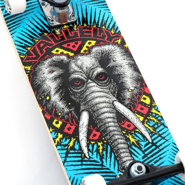 The "POWELL PERALTA POWELL VALLELY ELEPHANT COMPLETE 8.0" skateboard showcases a unique design featuring an elephant on its surface.